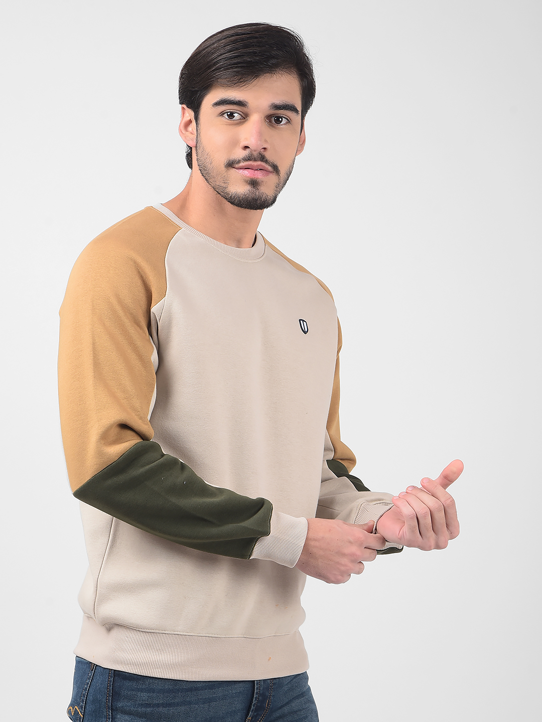Numero Uno Men Color Block Beige Sweat Shirt